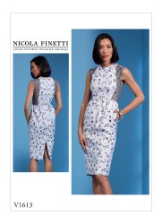1613 VOGUE EZ NICOLA FINETTI SLEEVELESS CONTRAST SHEER PANEL DRESS PATTERN  6-14 or 14-22  choice UNCUT